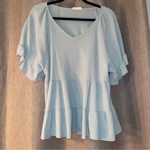 Altar’d State Teal Waffle Knit Smocked Top